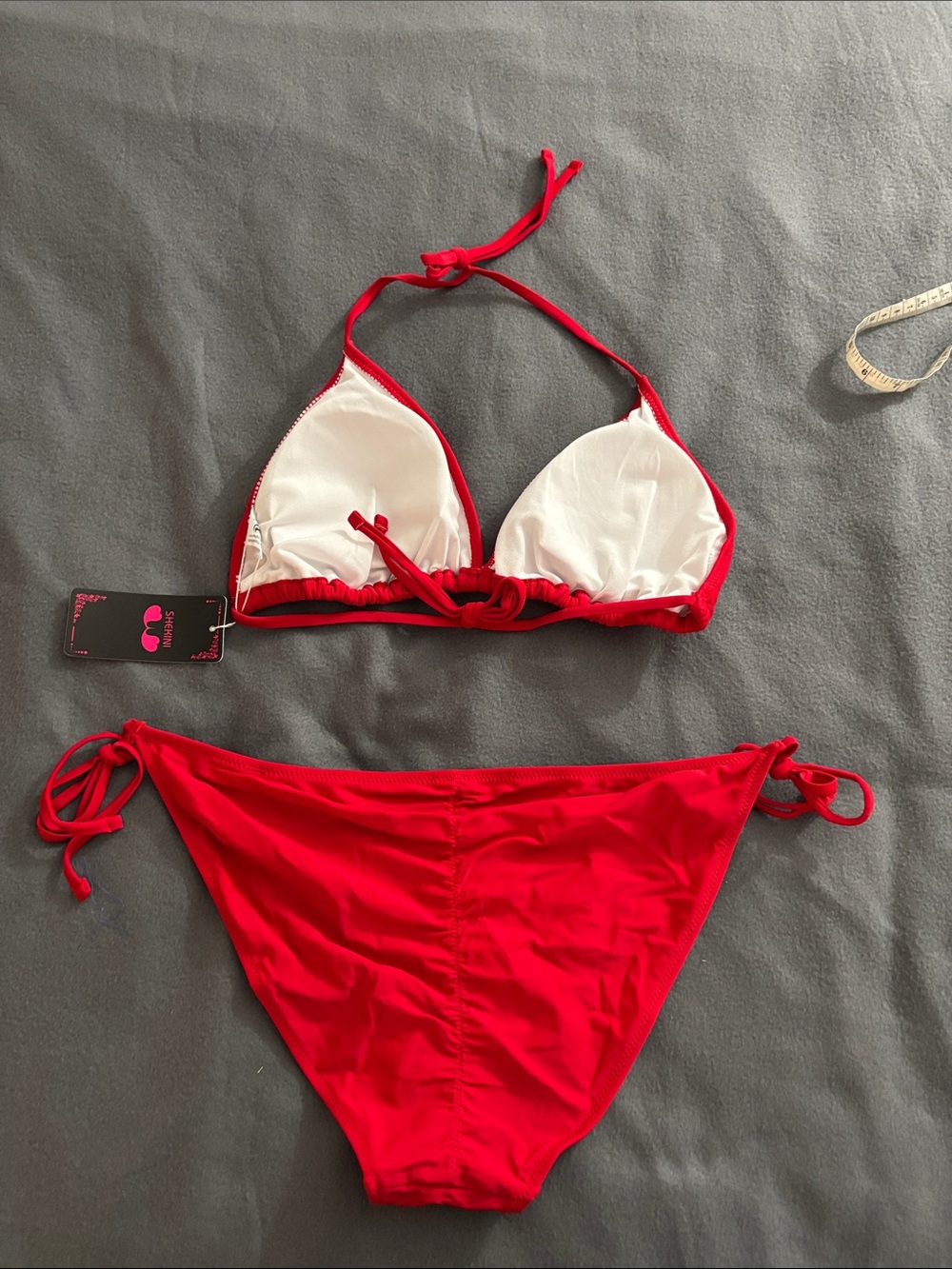 Shekini XL Red String Triangle Bikini Set NWT Tie Side Ruched Swimwear - Picture 7 of 8